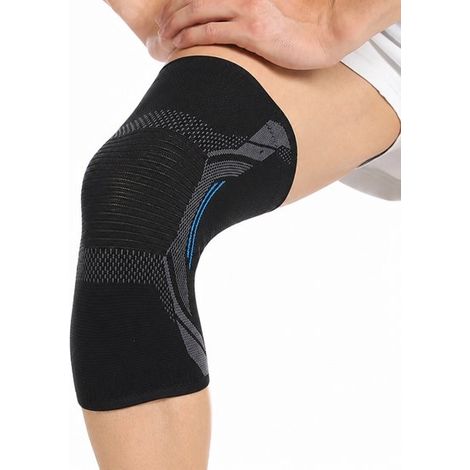Genouillère de compression – Taille L – Bleu/noir – Antidérapant – Ménisque et rotule – Sport et quotidien (1/5)