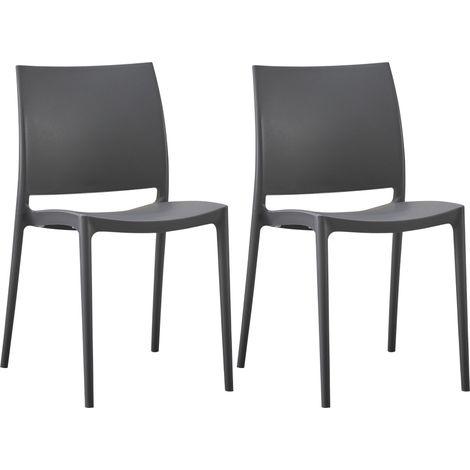 Lot de 2 chaises de jardin empilable dossier incurvé à quatre pieds stable en plastique gris foncé 100007909 (1/5)