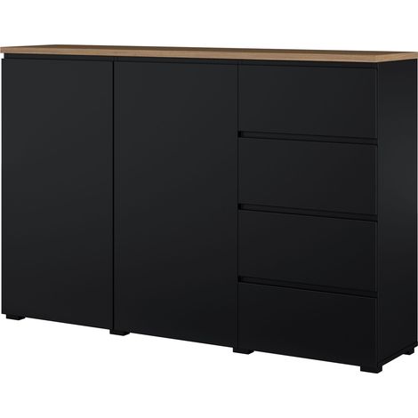 Cómoda Baletu 109, Negro + Roble, Con cajones y puertas, Número de cajones: 0, 100x150x35cm