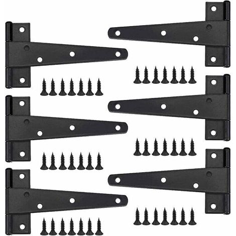 Charniere Porte Lourde 6pcs, Charniere Porte 6 Pouces,Charnière en T Noires avec Vis, Charniere Plate Inox Charnières de Portes en Fer Charnières Robustes pour Portes, Fenêtres,Entrept,Abris d (1/4)