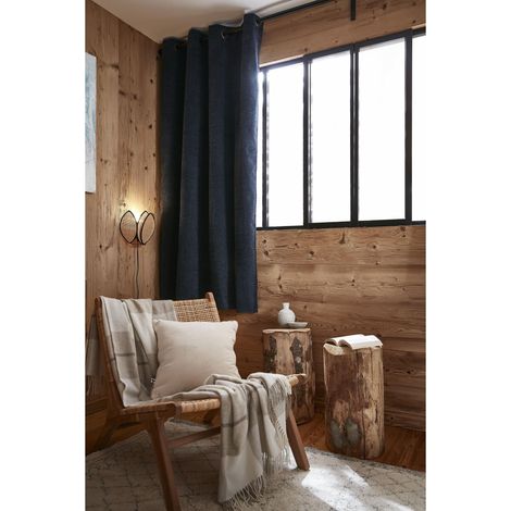 Rideau petite hauteur 140 x 180 cm occultant doublé polaire Bjorn Bleu foncé (1/4)
