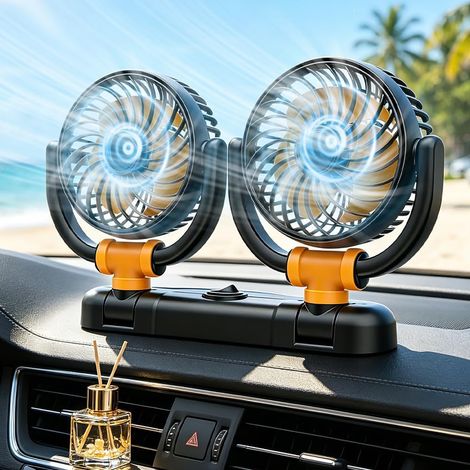 Ventilateur de voiture à double tête, 12 V, avec 2 vitesses, rotation à 360 ° (1/5)