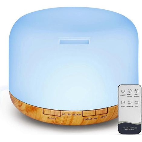 Diffuseur d'huiles essentielles, télécommande et facilité d'utilisation, format compact et longue autonomie pour une relaxation ininterrompue. (1/4)