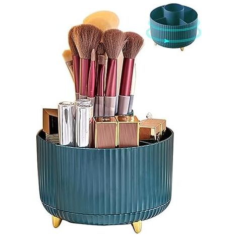 Organisateur Maquillage Rotatif, Rangement Maquillage Support Cosmétique Plastique, Conçu pour être utilisé avec des crayons cosmétiques dans un organisateur pivotant multifonctionnel (Couleur Cyan) (1/5)