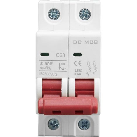 Leitungsschutzschalter 2P DC 1000V MCB 63A Schutzschalter 6000A Abschaltvermögen für Zuhause