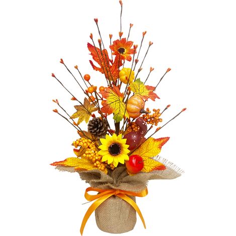 Décoration Automne Bureau Maison QJS-07 Citrouille et Feuilles d'Érable Artificielles Ornement Intérieur Thanksgiving (1/5)