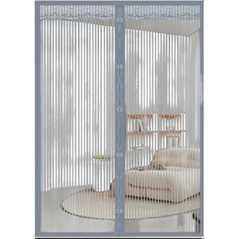 Moustiquaire magnétique de porte 100 x 220 cm, compatible avec les animaux, sans perçage, pour la maison et la cuisine. Dentelle à rayures grises 100 x 210 cm, 280 g. (1/5)