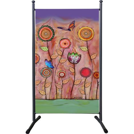 Paravent 180 x 78 cm RETRO Flowers Raumteiler Stellwand Trennwand Balkon Garten Sichtschutz