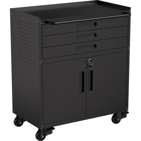 Mobiler Werkzeugschrank aus schwarzem Stahl, 75 x 42 x 87,3 cm, 3 Schubladen, abschließbar (1/5)