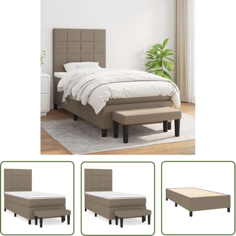 The Living Store Sommier à lattes de lit avec matelas Taupe 100x200 cm Tissu - Lit Plateforme - Lit Double - Matelas Ressorts Ensachés - Literie Taupe - Meuble Chambre (1/5)