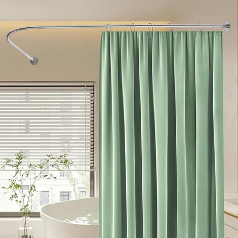 Tringle à rideau de douche en L, tringle d'angle réglable pour rideau de douche en acier inoxydable, percée ou non percée, pour salles de bains et douches, couleur argentée