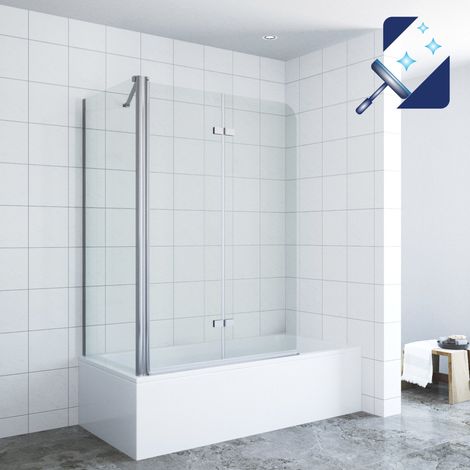 AQUABATOS® Badewannenaufsatz mit Seitenwand 100x75x140 cm Duschabtrennung Duschkabin für Badewanne, Duschwand aus 5 mm ESG-Nano Sicherheitsglas (1/5)