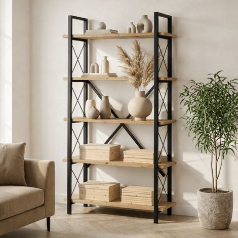 Industrielles Bücherregal aus Kiefernholz und Melamin Ely –