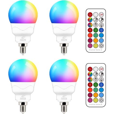 Lampadina LED E14, 5W (Equivalenti a 40W) Colorate Rgb 2700K Bianca Calda, Cambiare Colore Multicolore con Telecomando (Pacco da 4) (1/5)