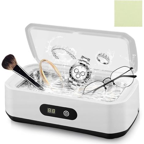 Nettoyeur de Bijoux 5 Minuterie Affichage LED 48KHz Outil de Nettoyage de Lunettes pour Bagues Bracelets de Montre 650ml (1/5)