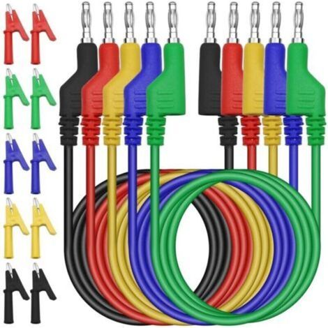 5 cables de prueba para multímetro, cable con conector banana de 4 mm, puntas de prueba para multímetro, 10 pinzas de cocodrilo aisladas, para componentes de cables de prueba automotrices/industriales