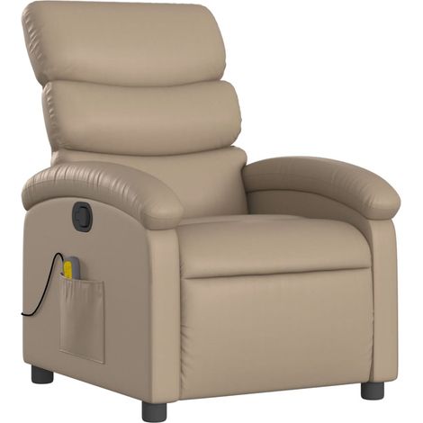 Poltrona relax TV con funzione massaggio reclinabile in PVC cappuccino DEC026876