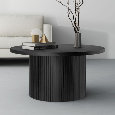 Tavolino rotondo da caffè, tavolino laterale da divano, MDF, adatto per soggiorno e camera da letto, 90×90×45cm, nero (1/5)