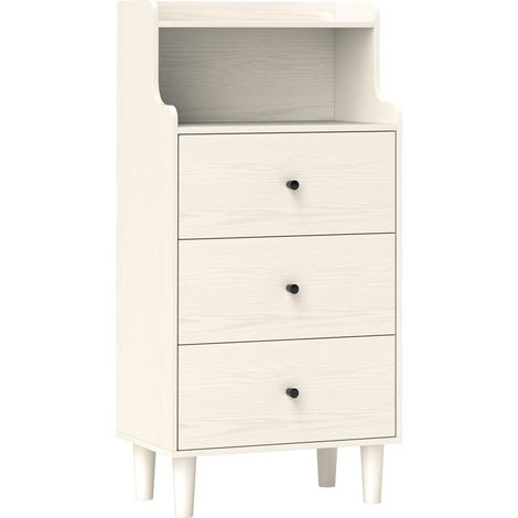 Commode à 3 tiroirs et 2 étagères ouvertes, design moderne et stable, idéale pour la chambre ou le salon, 47 x 29 x 95 cm, blanc imitation bois.