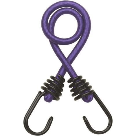 Rubber Tensioners with Hooks - Set of 2 - Latex - For Storage, Camping, Bike, Trailer - Double Steel Hooks - 6mm x 50 cm - Purple (1/5)