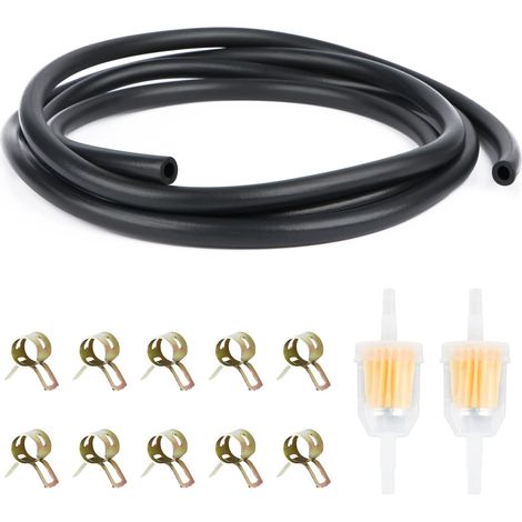 Kit de tuyau d'essence, tuyau de carburant de 2 m de diamètre 5 mm avec 2 filtres à essence et 10 colliers de serrage pour voiture, moto, tondeuse à gazon, scooter (1/5)