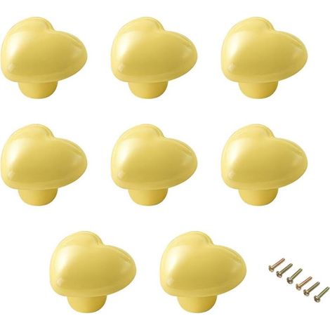 (Jaune) Lot de 8 poignées de tiroir, boutons de meubles et poignées de porte en céramique pour chambres d'enfants avec vis (1/5)
