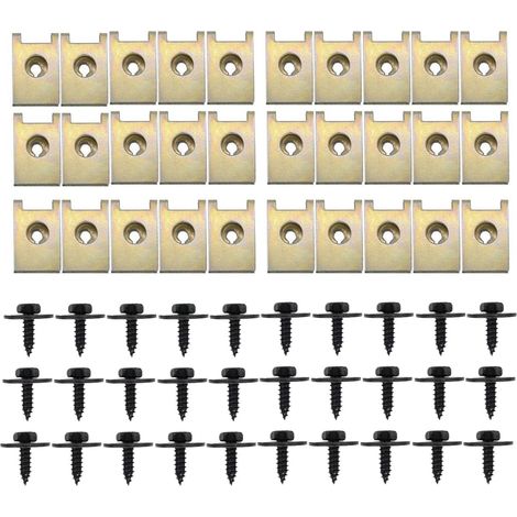 U-Clips et Vis Carrosserie, Metal écrous Et Boulons Pour Clips Fixation Voiture, Clip Fixation En Métal En Forme De U Avec Vis Autotaraudeuse à Tête Hexagonale, Pour Ailes Voitures(60Pcs) (1/5)