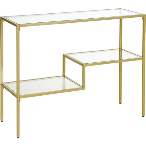 Console d’entrée 3 étagères acier verre trempé 100x32x76 cm, or (1/5)