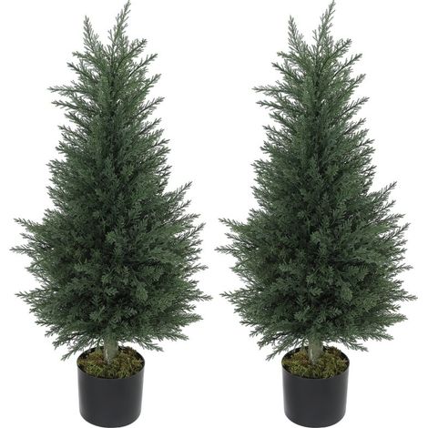 Lot de 2 cyprès artificiels verts avec pot, 362 feuilles plastiques, résistants aux UV (1/5)