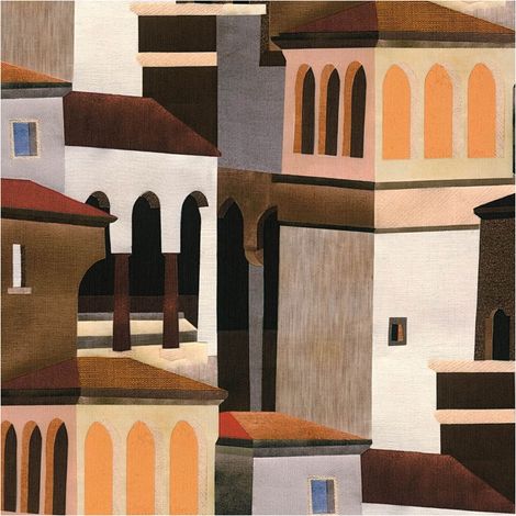 Graphic wallpaper wall Profhome 791871 hot embossed non-woven wallpaper slightly textured with architectural subjects matt brown red brown cream orange 5,33 m2 (1/5)
