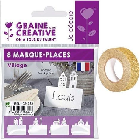 Marque places pour table de Noël Village + masking tape doré à paillettes 5 m