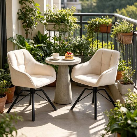 Chaise de salle à manger pivotante 57x54x82,5 cm en velours ivoire, design moderne FloraGrace (1/5)