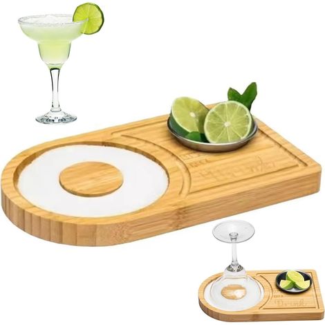 Escarchador de sal y azúcar de bambú para cócteles, bandeja para escarcha de vidrio de 9,5 x 5,0 pulgadas, apto para vasos anchos de hasta 4,7 pulgadas, condimento para cócteles y bebidas de fiesta. (1/5)