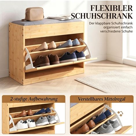 Schuhbank für den Eingangsbereich 63 x 29 x 48 cm aus Naturbambus mit Kissen – MEUBLIV (1/5)