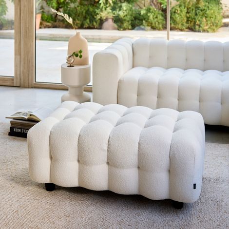 Pouf. module pour canapé. repose-pieds pour canapé d'angle 3 places en bouclette texturée crème L 115 x P 70 x H 48cm - Leon