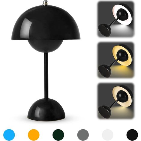 Lampe de table LED sans fil - Lampe de chevet champignon - Lampe de table tactile à intensité variable avec 3 modes de luminosité - 3000 K - 6000 K - Rétro - Rechargeable - Pour chambre à coucher, (1/5)