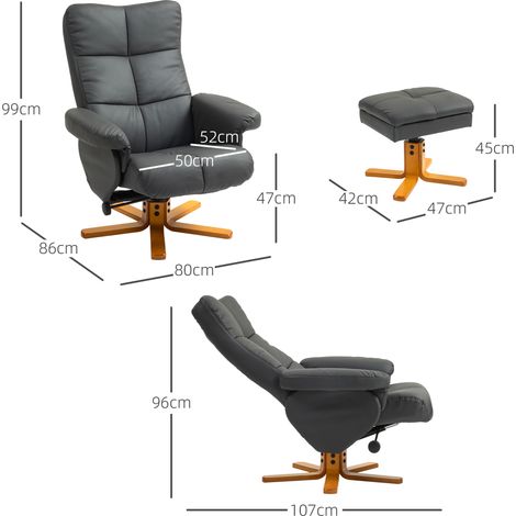 Fauteuil relax avec pouf, rangement intégré, garni, inclinable, pivotant à 360° pour chambre et salon, simili cuir gris foncé (1/5)