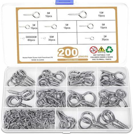 Ösenschrauben – 200er-Packung – vernickelter Stahl – Holzgewinde – Garten und Haus – 8 Größen (1/5)
