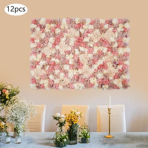 12 Stück künstliche Blumen Wand Panel, 3D Blumen Hintergrund Wand, 15 X 15 Zoll Blumen Wand Dekoration Panel, Party Heim Hintergrund Dekoration, Champagner, weiß, rosa (1/5)