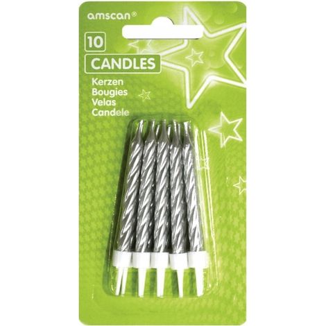 Candeline a spirale argentate per torta di compleanno, 10 pezzi, 6 cm