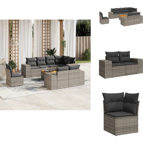 Salon de jardin 9 pcs avec coussins gris résine tressée - Ensemble Salon De Jardin - Mobilier Extérieur - Canapé Jardin - Table Basse Jardin - Chaise Lounge (1/5)