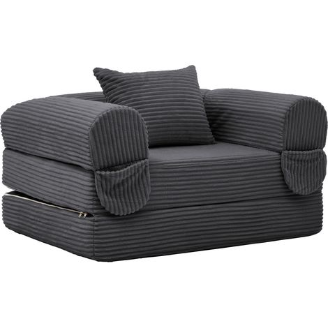 Sofá cama individual plegable de pana gris con cojín, 2 en 1, para salón y dormitorio (1/5)