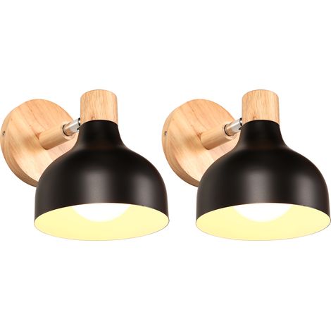 Lot De 2 Applique Murale Interieure Rétro Lampe Murale Réglable En Bois Métal E27 Applique Murale Vintage Pour Salon Chambre Salle De Bain (Noire)