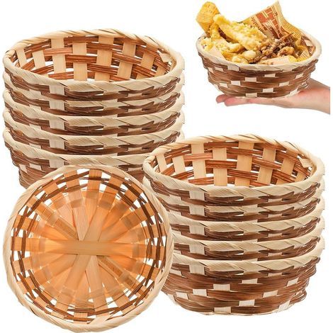 Corbeille à pain en bambou – 10 paniers de service ronds tissés alimentaires, 17 cm (1/5)