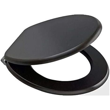 Marco Paul 18" Standard Traditional White Wooden MDF Toilet Seat Universal Adjustable to Fit Most Toilets Oval Seat with Hinges & Parts (Black)