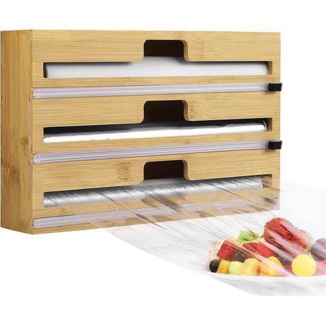 Distributeur Papier Aluminium et Film, Distributeur pour Film et Aluminium de 30cm de Long, 3 en 1 Dérouleur Film Alimentaire avec Coupe (1/5)