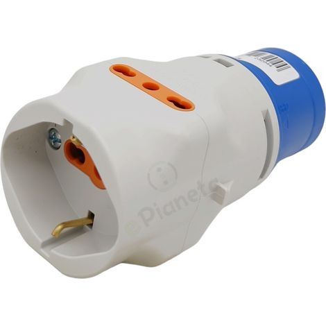 Adattatore da civile a industriale triplo spina CEE 6H + 2P + T 1 presa schuko 2 prese bipasso P17 230V (1/3)