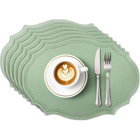 Sets de Table Double Face Lot de 6,Set de Table Lavable Imperméables Résiste à la Chaleur,pour Cuisine ou Table à Manger 43x29.5cm(Vert) (1/4)