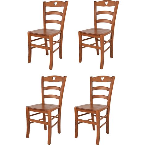 Tommychairs - Set 4 sedie modello Cuore per cucina bar e sala da pranzo, robusta struttura in legno di faggio color ciliegio e seduta in legno