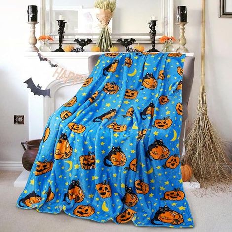 Couverture d'automne et d'Halloween 130 x 150 cm, jeté de canapé ou fauteuil, motif citrouille, ultra douce et moelleuse. Idéale pour le canapé et le fauteuil. (1/5)
